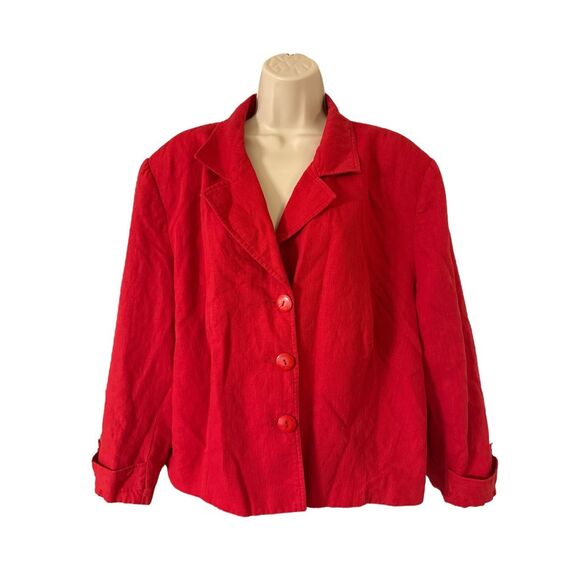 Vintage Samantha Taylor Womens Linen Blazer Size 2X Red Lined Single Breasted - Picture 1 of 8